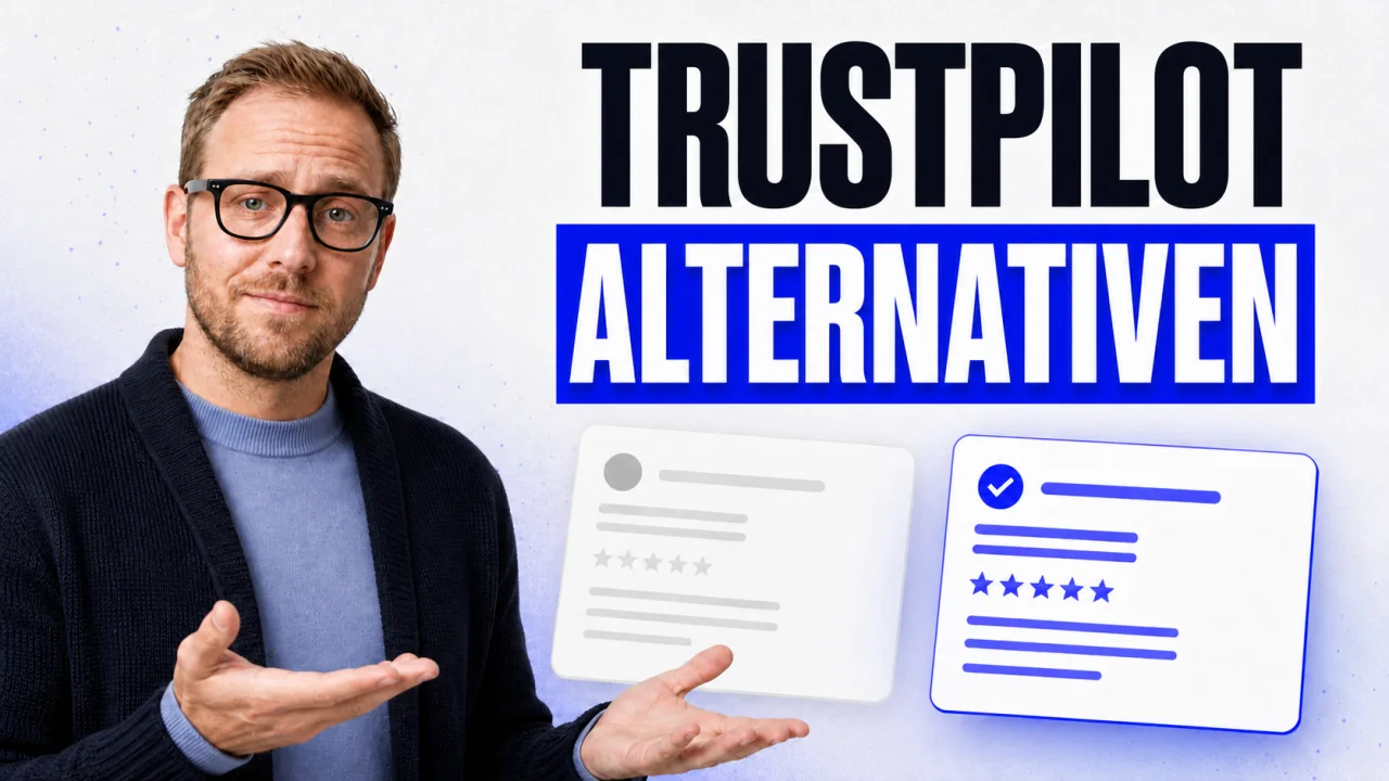 TrustFuel-Vergleich von Trustpilot-Alternativen mit zwei abstrakten Review-Plattform-Karten