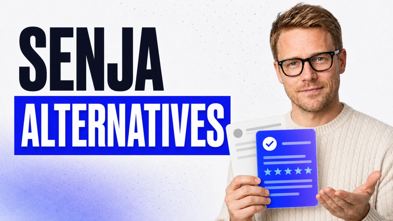 TrustFuel comparison of Senja alternatives with a verified testimonial card