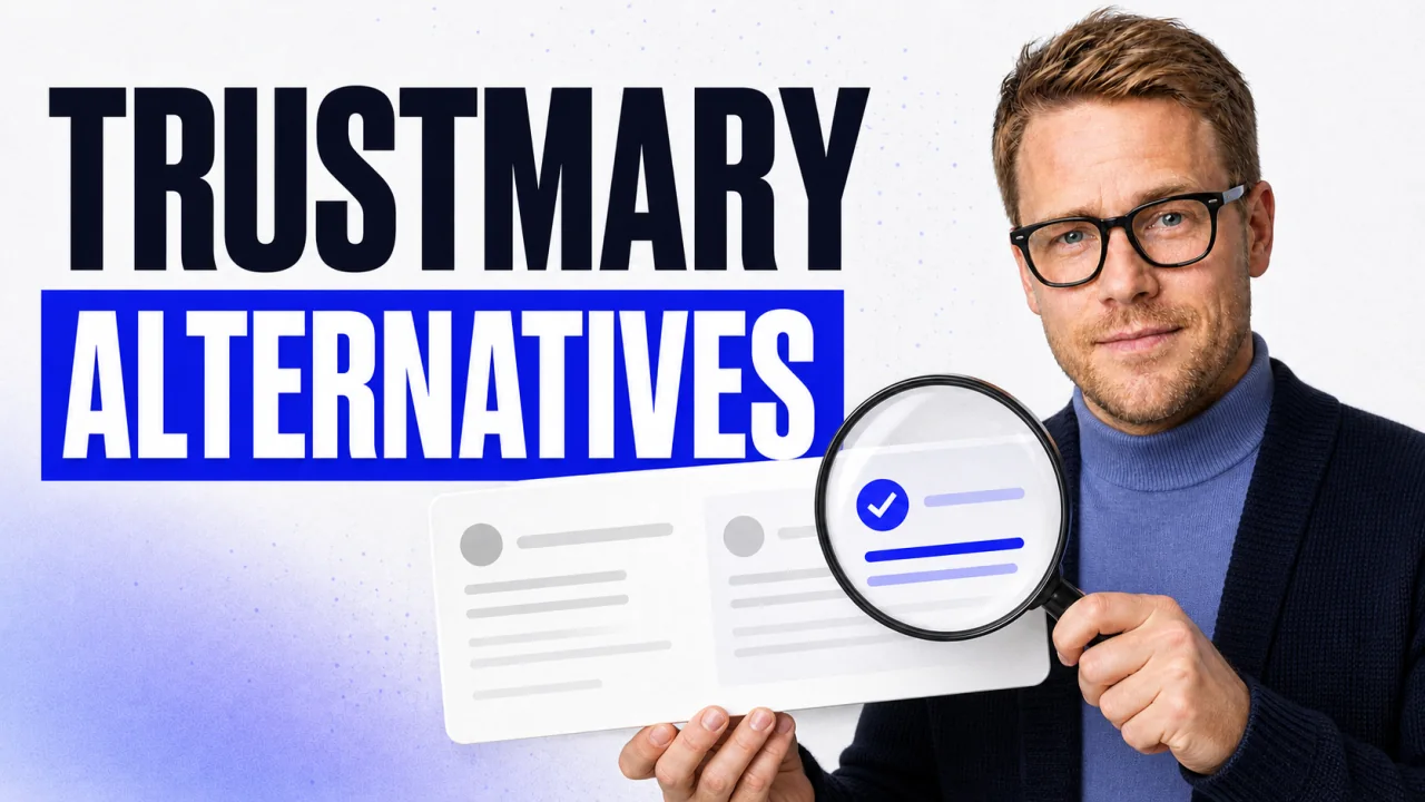 TrustFuel comparison of Trustmary alternatives with a magnified verified review card