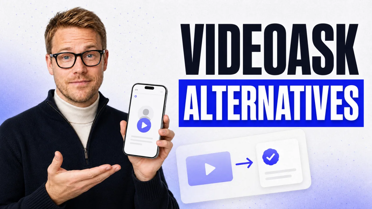 TrustFuel comparison of VideoAsk alternatives with a video testimonial on a smartphone