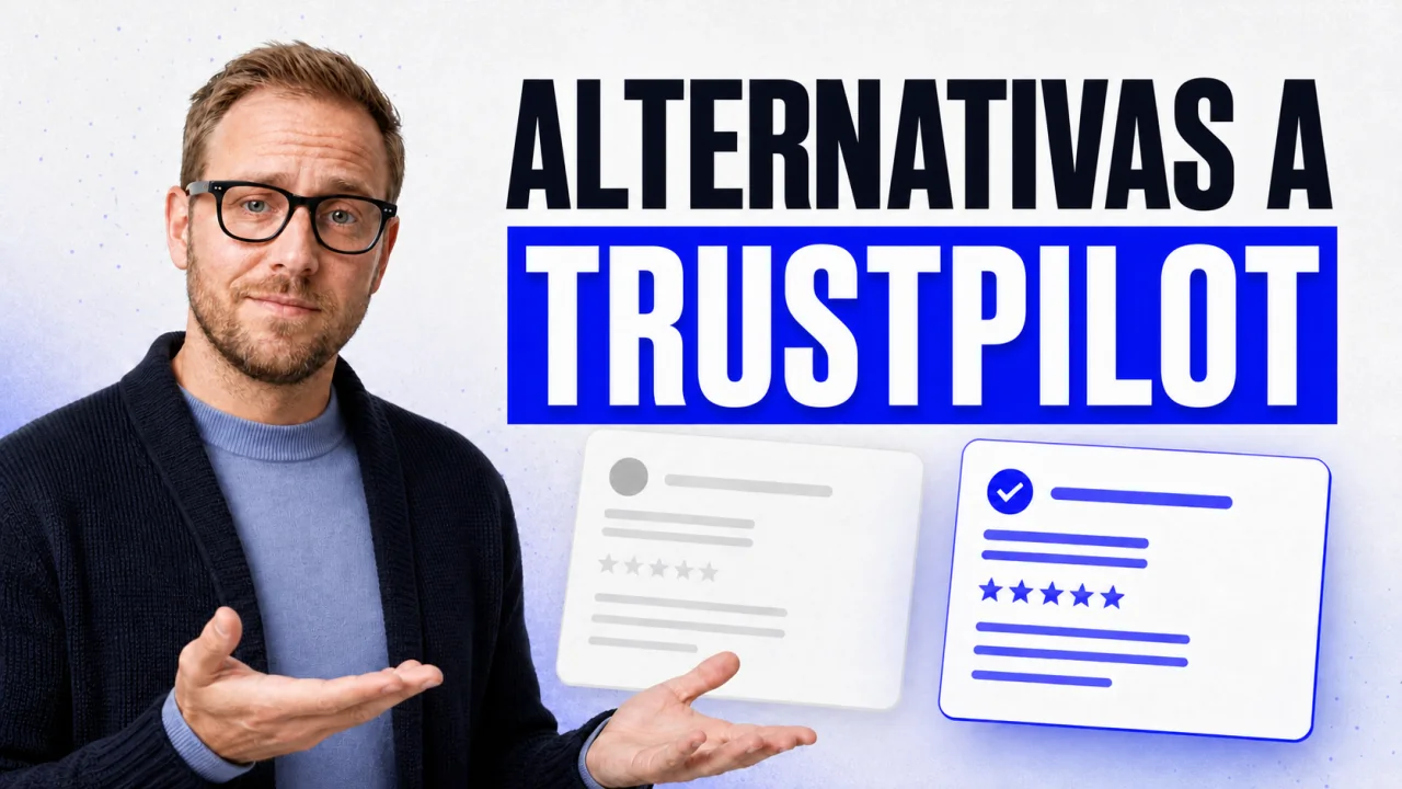 Comparativa de alternativas a Trustpilot de TrustFuel con dos tarjetas abstractas de plataformas de reseñas