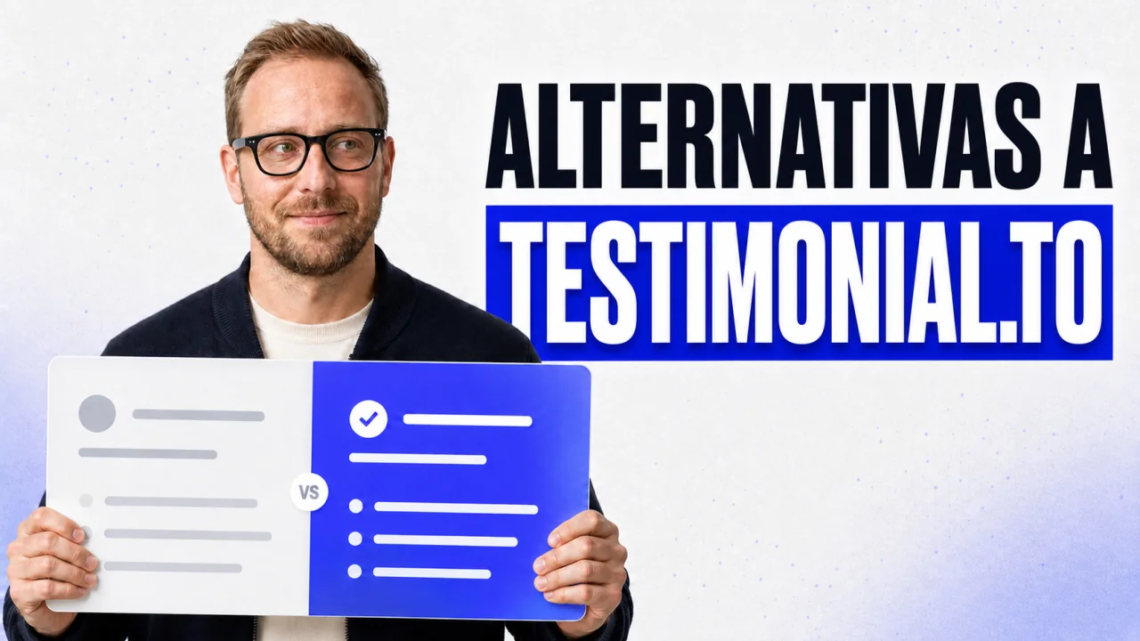 Comparativa de alternativas a Testimonial.to de TrustFuel con un panel dividido de herramientas de reseñas